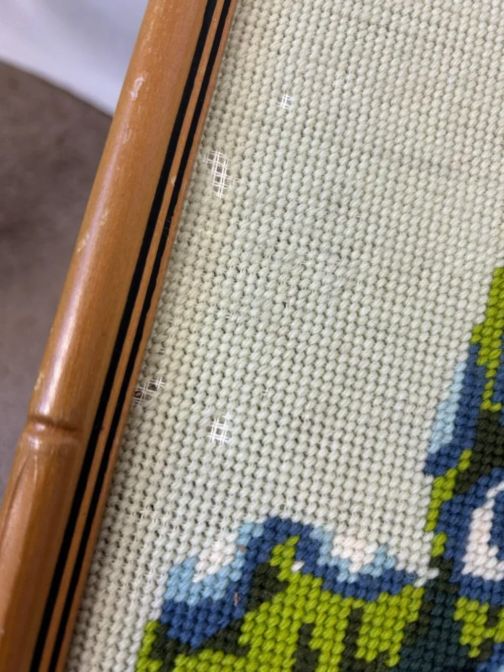 Vintage Needlepoint Geisha Bamboo Style Frames lot of 2 (flaws)
